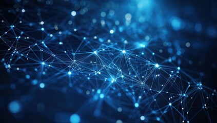 Abstract network of interconnected points and lines.  Complex digital web of data and connections