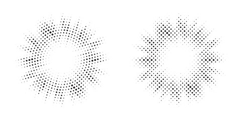 Leinwandbilder - Halftone circle frame background set. Round border Icon using halftone random circle. Grunge circular stain. Vector illustration.