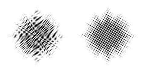 Leinwandbilder - Burst halftone light effect. Glowing light burst halftone circle. Abstract grunge halftone dots background. 