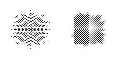 Fototapete - Halftone circle frame background set. Round border Icon using halftone random circle. Grunge circular stain. Vector illustration.