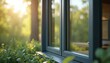 © Maryna - Modern window design maximizes natural daylight minimizes heat loss. Eco-friendly glass pane reflects exterior green landscape. Energy efficient window for home insulation, thermal reduction,