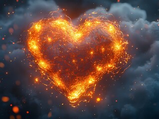 Wall Mural - glowing golden heart floating in a dreamy cloudscape