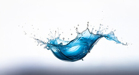 Poster - Vibrant blue liquid bursts upwards, creating a dynamic splash against a bright backdrop. Water droplets scatter, frozen in motion, showcasing a moment of fluid energy.