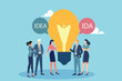© Kawsar - Generating innovative ideas. Business team discussing solutions with lightbulb speech bubbles, symbolizing effective communication and collaborative brainstorming.