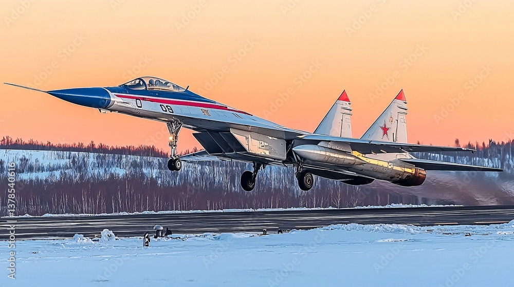 Delta Wing Fighter Aircraft Landing On An Aircraft Carrier At Sunset