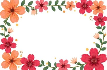 Wall Mural - A frame of vibrant flowers on a white background with ample space for a greeting card
