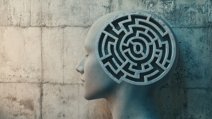 Mental health disorders, including paranoia, schizophrenia, and psychopathy, form an abstract labyrinth