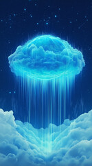 Wall Mural - skybound cloud: a surreal image depicts a radiant cloud formation illuminated against a deep blue ce