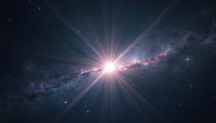 bright light in dark sky surrounded stars, galaxy. space cosmos theme. planets and universe, astrono