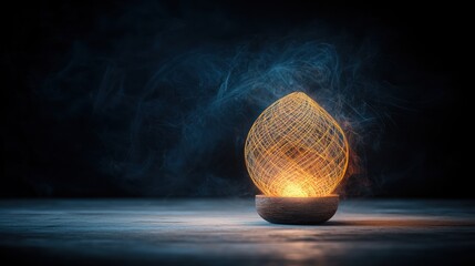 Abstract glowing egg shape in smoke