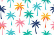 © fatimatz - Colorful Palm Trees Seamless Pattern on White Background. Summer Theme, Art