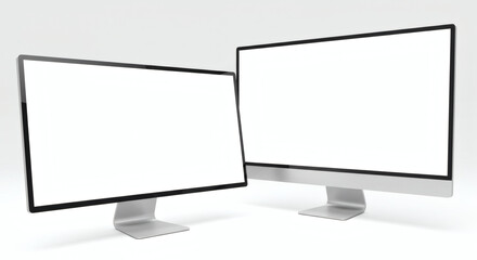 Two Modern Silver Desktops with Blank Screens Perfect for Mockups and Presentations