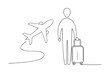 © fatimatz - Line Art Man with Luggage Watching Airplane Departure on Transparent Background