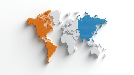 Poster - A world map with the United States and Europe colored in orange and blue