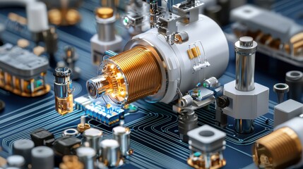 Leinwandbilder - A close up of a circuit board with a yellow wire sticking out of it