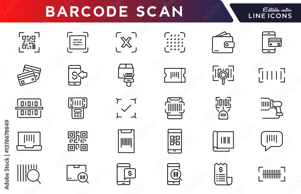 Barcode line icon set. QR code, scan, scan me, payment barcode ...
