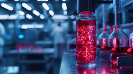 Poster - This Synthetic blood solution is being developed in a high-tech lab focused on medical advancements.