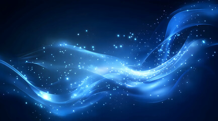 Wall Mural - abstract blue background with glowing lights and lines of data flowing through the space, a technolo