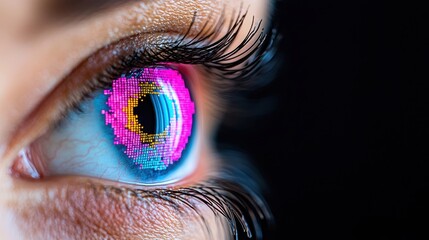 Abstract Pixelated Eye Symbol Representing Surveillance Concept and Technology