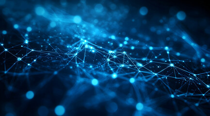 Wall Mural - abstract digital blue background with glowing connections and nodes forming an intricate network of 