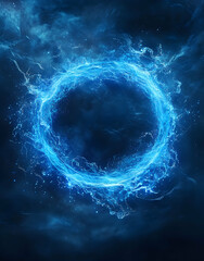 Wall Mural - blue light effect in the shape of a circular ring on a dark blue background, with a simple and minim