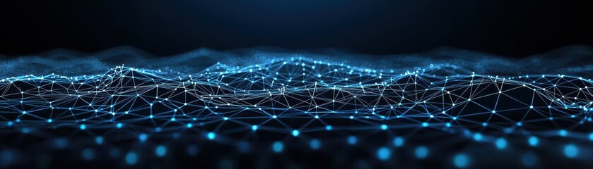 Wall Mural - network of glowing blue lights in the dark, futuristic and abstract design of connections