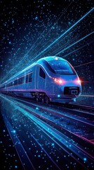 Wall Mural - Futuristic train speeding through digital night sky