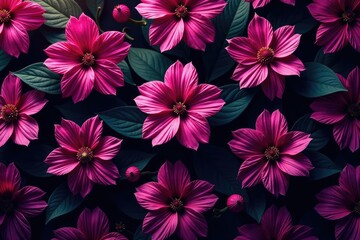 Wall Mural - intricate fuchsia flower motif, repeating pattern on dark background, floral, purple, stylish