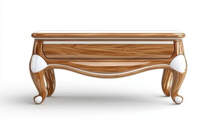 Wall Mural - Beautiful wooden table with a convenient drawer showcased in a realistic high-quality isolated presentation on white