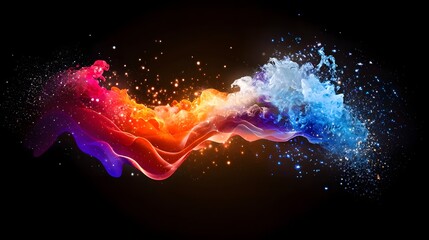Wall Mural - Vivid Abstract Fluid Motion with Colorful Waves and Splashes of Light on Dark Background