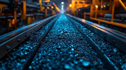 Poster - Coal tracks run through a mining facility, reflecting the industrial operation of extraction and preparation for energy generation, highlighting infrastructure in the mining sector.