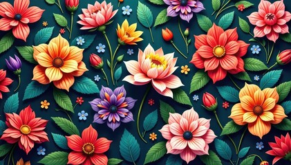 Wall Mural - intricate, flowing floral design, continuous pattern , illustration, modern, leaf