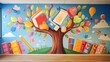 © mas - Colorful reading tree mural classroom wall, learning background