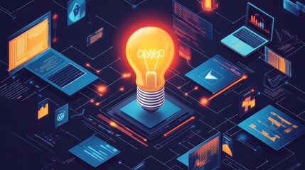 Innovation, technological solutions, idea, digital world, background