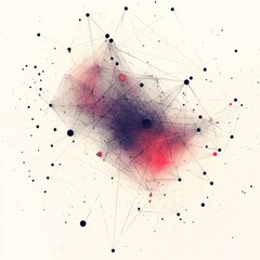 Leinwandbilder - Abstract Network: Interconnected Points and Lines with Red and Blue Hues on White Background