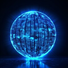 Aufkleber - Glowing Digital Sphere with Binary Code: A Futuristic Representation of Data and Global Network Connectivity