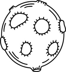 Wall Mural - black and white line art illustration of the moon featuring prominent craters, providing a whimsical