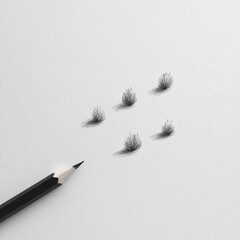 Poster - Pencil's Vision: A Minimalist Landscape of Drawn Bushes and Shadows on a Crisp White Surface, An Artistic Creation.