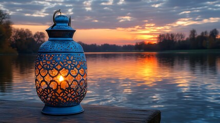 Tranquil Sunset Lantern by the Water