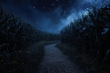 Wall Mural - a photo of a corn field with a dirt path leading to it showcasing the natural landscape and agricult