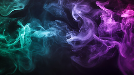 Poster - Green and purple smoke on a dark black wallpaper