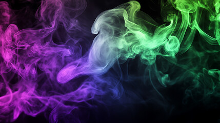 Poster - Green and purple smoke on a dark black wallpaper