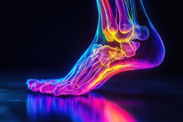 Wall Mural - a vibrant closeup photo of a human foot with a colorful light shining on it 3d coloured interpretati