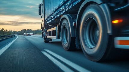 Aufkleber - Closeup wheels in motion from an articulated lorry, traveling along a uk motorway