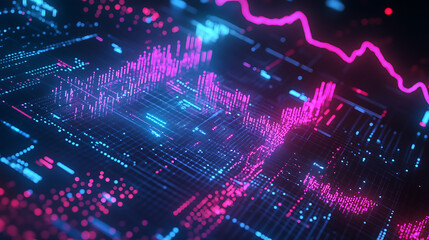 Aufkleber - Innovative data visualization on a monitor screen complexity graphs analytical diagrams in technology background bright neon dark