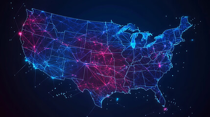 Poster - Information network service providers united states map with lines illustration