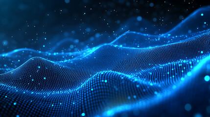 Fototapete - Abstract background of glowing blue mesh or interwoven lines on a dark background