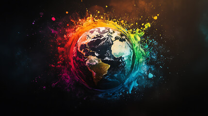 Wall Mural - planet earth in color splash