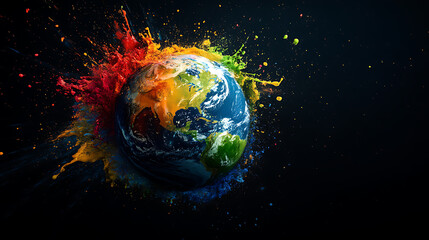 Wall Mural - planet earth in color splash