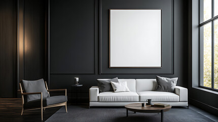 Aufkleber - Corner view on dark living room interior with empty poster